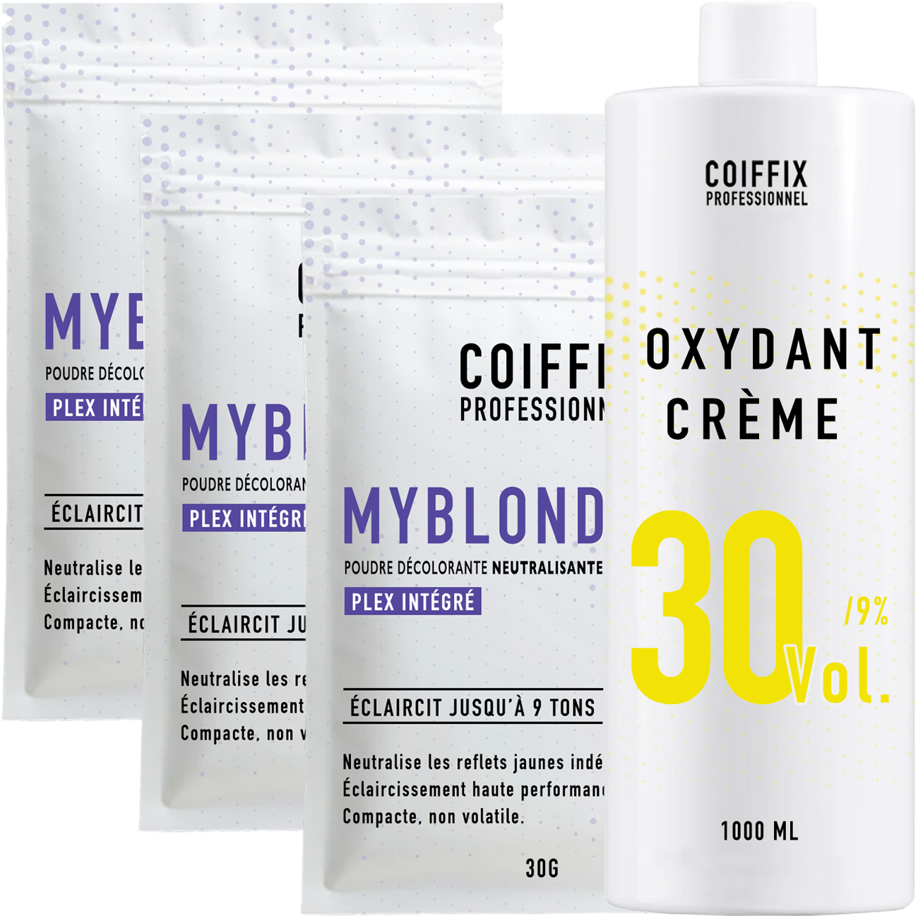 Pack Oxydant 30 Vol + 3 Sachets Poudres Dcolorantes 9 Tons MyBlond Coiffix Professionnel